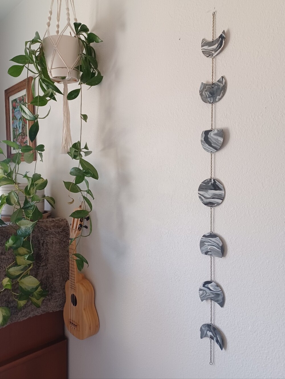 Marbled Gray, Black, And White Moon Phase Hanging
